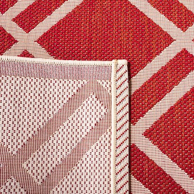 Red and Bone Geometric Synthetic Indoor/Outdoor Area Rug