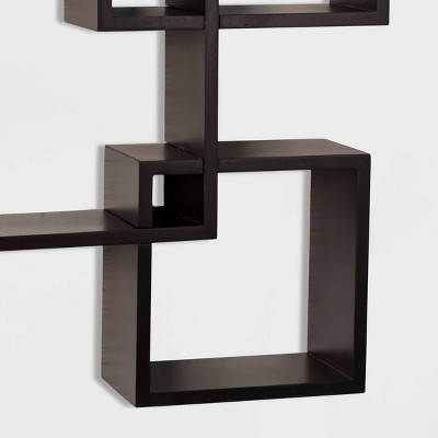 Espresso Wood Floating Cube Wall Shelf, 4-Shelf Unit
