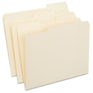 Staples 3-Tab File Folders Letter Assorted Position Manila 250/Box TR56673 - 1 of 4
