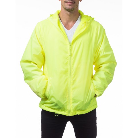 Pro Club Fleece Lined Lightweight Hooded Parka Windbreaker Jacket - Safety Green - Small