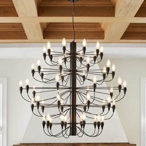 Baoure Black Farmhouse Candle Chandelier Round Rustic Modern Light Fixture High Ceiling Chandeliers 50 Light 40in for Living Room Dining Room Foyer - 1 of 4