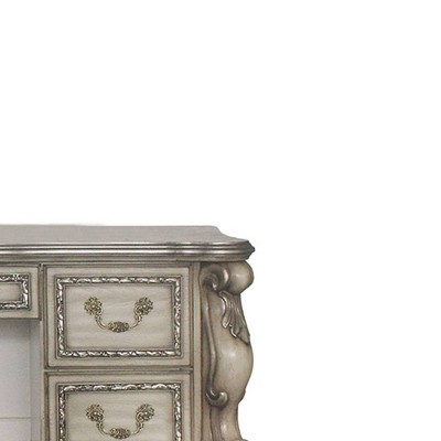 63" Vintage Bone White Ornate Vanity Desk with Claw Legs