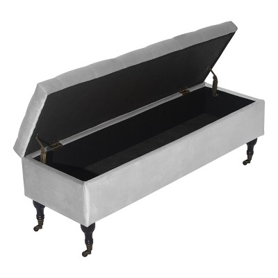 Pearl Gray Velvet Tufted Storage Bench with Wheels