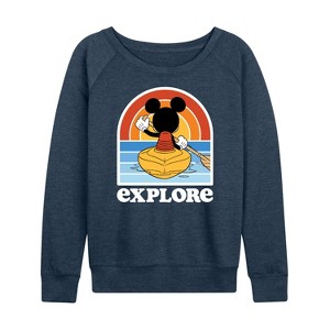 Women's - Disney - Mickey Kayak Explore Lightweight French Terry Wide Neck Long Sleeve Shirt - 1 of 4