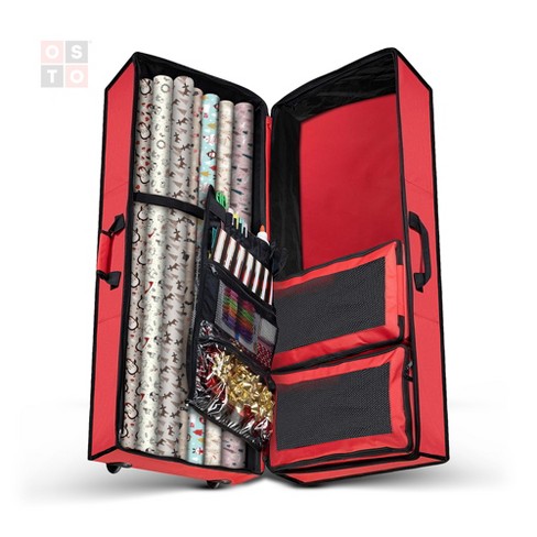 Timberlake Rolling Wrapping Paper Organizer with Wheels in Burgundy Red