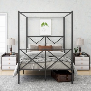 Full Size Metal Canopy Bed with Headboard and Footboard - 1 of 4