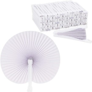 Juvale 60 Pack Large Paper Folding Hand Fan Handheld Fan for Men and Women, Plain White 10" - 1 of 4