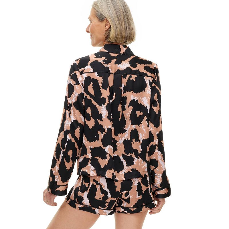 Women's 2pc Long Sleeve Notch Collar Top and Shorts Leopard Neutral Pajama Set - DVF for Target, 2 of 7