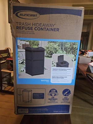 Suncast Trashcan Hideaway Outdoor 33 Gallon Garbage Trash Waste Bin, Cyberspace