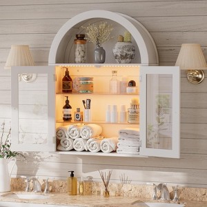 PAKASEPT 27.6"W Wood Bathroom Arched Wall Cabinet, Over The Toilet Storage Cabinet, Wall Mounted Cabinet with Tempered Glass Door & Adjustable Shelves - 1 of 4