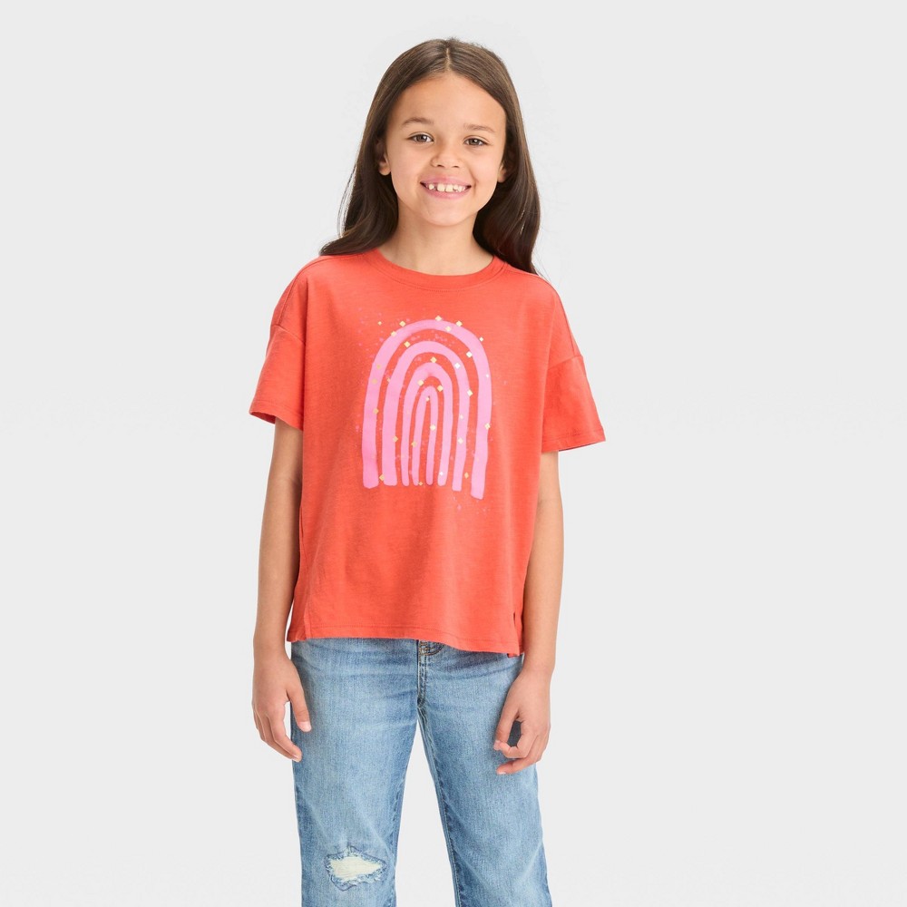 Girls' Short Sleeve 'Rainbow' Graphic T-Shirt - Cat & Jack™ Orange S(6/7)