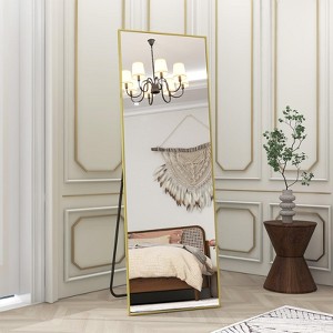 HOMLUX 18"x58" Rectangle Full Length Floor Mirror Leaning Design Bathroom Entryway,Black/Gold - 1 of 4