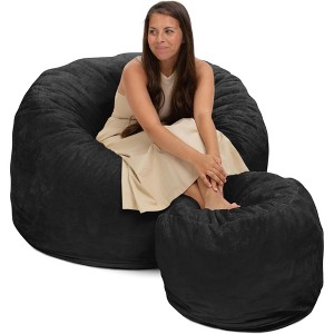 Ultimate Sack 4ft Bean Bag Chair and Footstool, Oversized Comfortable Indoor Floor Lounger, Giant Foam-Filled Furniture for Relaxing, Charcaol Fur - 1 of 4