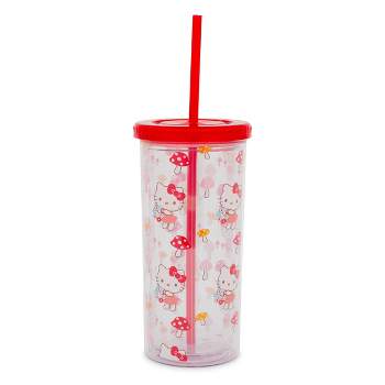 Silver Buffalo Sanrio Hello Kitty Mushrooms Carnival Cup With Lid and Straw | Holds 20 Ounces