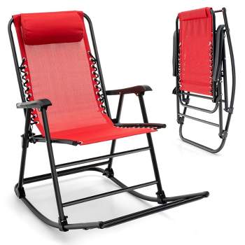 Costway Patio Camping Rocking Chair Folding Rocker Footrest Lightweight Outdoor Red\Navy\Beige\Grey\Blue