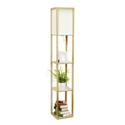 Tan Mixed Material Shelf Floor Lamp with Linen Shade