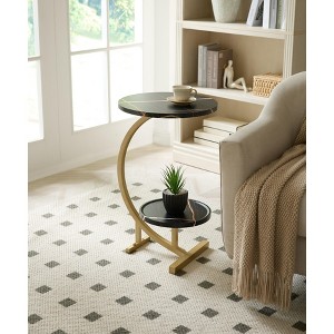 Kings Brand Furniture – Modern Oval Side Table, Dual Shelf Faux Marble Accent Table, Small End Table for Living Room or Bedroom - 1 of 4