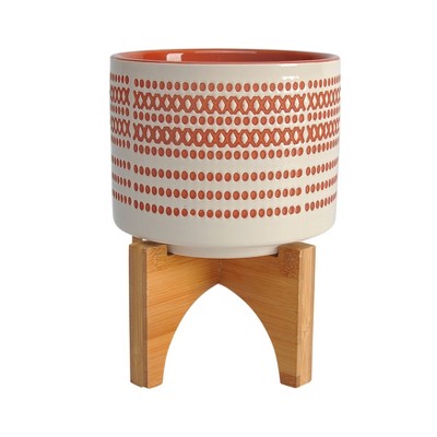 5" Aztec Planter with Wood Stand Red - Sagebrook Home