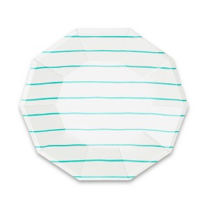 Daydream Society - Aqua Frenchie Striped Large Plates - Pack of 8 Paper Plates - 1 of 2