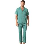 cheibear Men's Satin Sleepwear Short Sleeve Button Down T-Shirt with Pants Couple Pajama Set