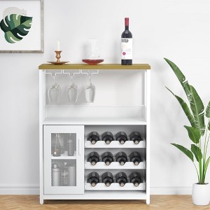 3-Tier Wine Bar Cabinet with Detachable Wine Rack and Storage Space - 1 of 4