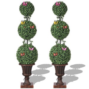 coucheta 4 FT Realistic Fake Topiary Trees Set of 2, Artificial Ball Boxwood Plants for Outdoor/Indoor with Vines & Insects Decoration, - 1 of 4