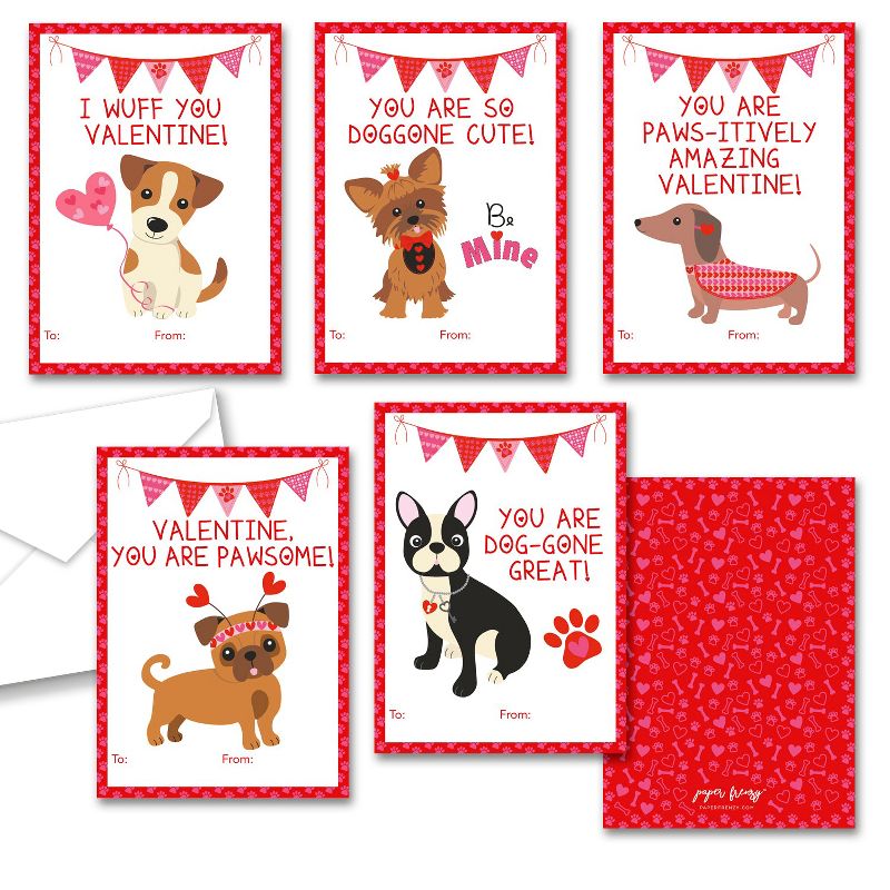 Paper Frenzy Dog Themed Valentine Cards WITH ENVELOPES - 25 Pack, 1 of 7