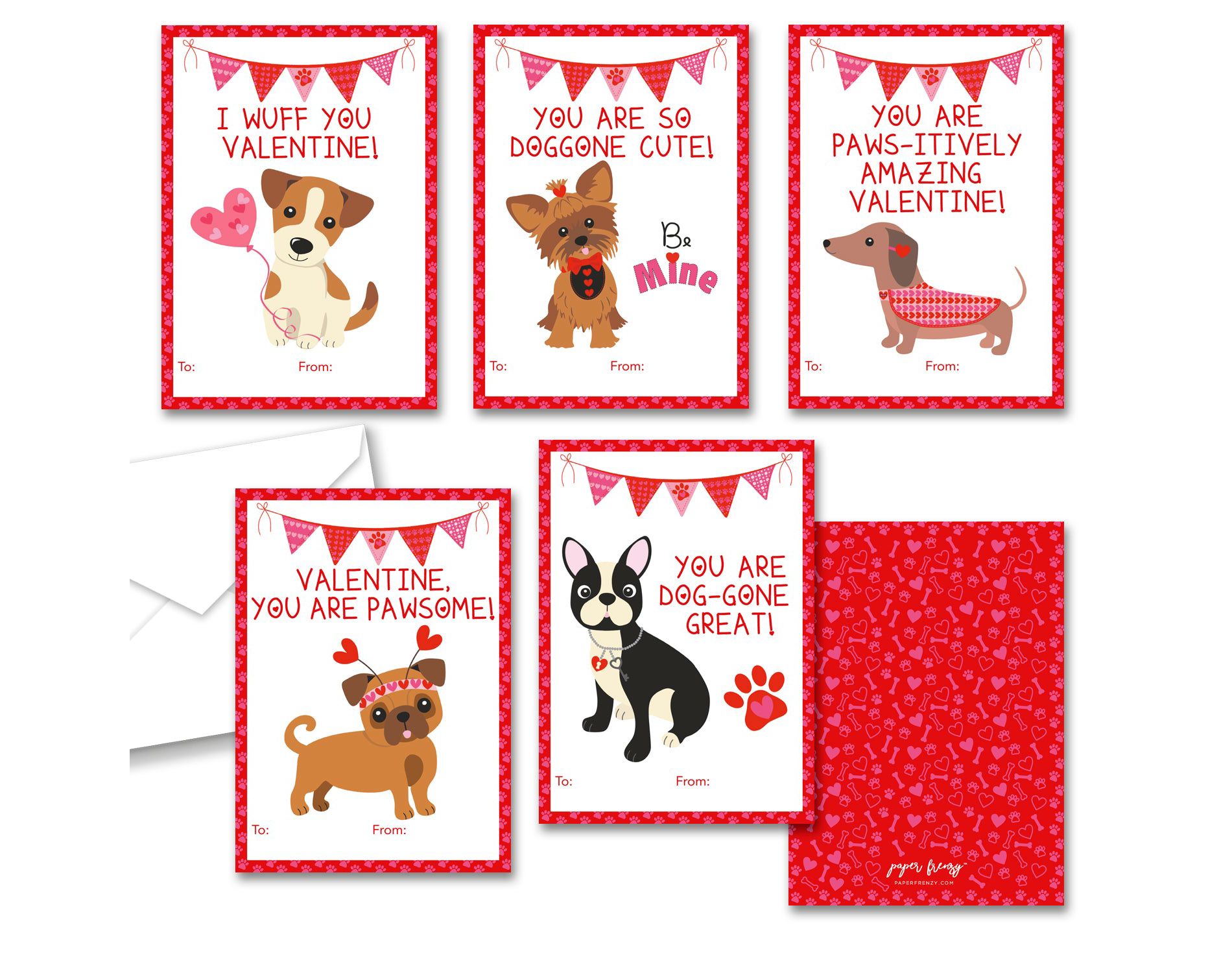 Paper Frenzy Dog Themed Valentine Cards WITH ENVELOPES - 25 Pack