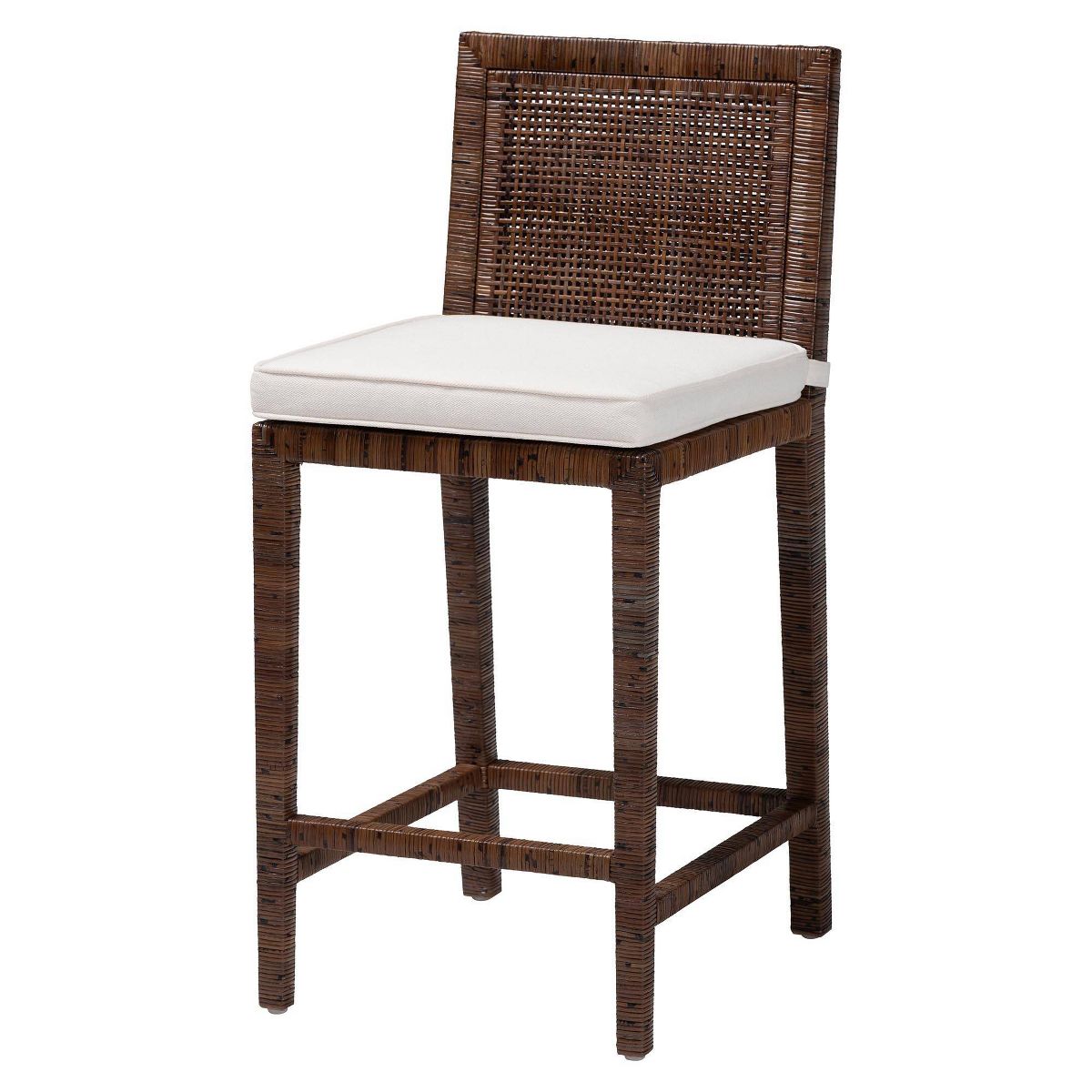 bali & pari Sofia Rattan Counter Stool with Mahogany Wood Frame Counter Height Chair Brown