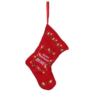 Roman 9" Red, White And Green "Happy Birthday Jesus" Battery Operated Christmas Stocking - 1 of 4
