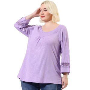 Agnes Orinda Women's Plus Size Plain Cut-Out Gathered Patchwork Long Sleeve T-Shirt - 1 of 4