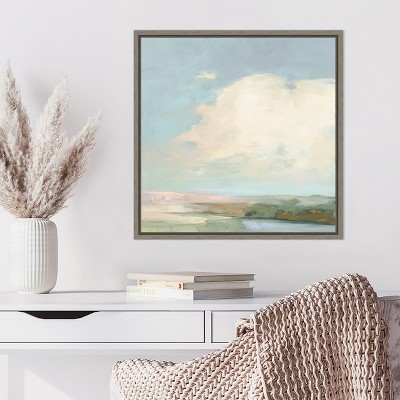 Colorful Horizon Blue Abstract Framed Canvas Art Print 22 x 22