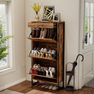 Okak Shoe Cabinet, Freestanding Shoe Organizer with 3 Flip Drawers, Shoe Storage Cabinet for Entryway, Living Room, Hallway, Rustic Brown - 1 of 4
