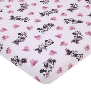 NoJo Disney Minnie Mouse Pink, Black, and White  Super Soft Nursery Fitted Mini Crib Sheet - 1 of 4