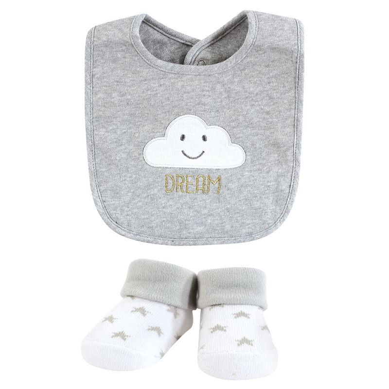 Hudson Baby Unisex Baby Cotton Bib and Sock Set, Gray Cloud, One Size, 4 of 7