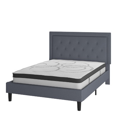 Merrick Lane Upholstered Queen Size Platform Bed In Light Gray Fabric ...