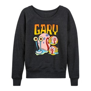 Women's - SpongeBob SquarePants - Gary The Snail Lightweight French Terry Wide Neck Long Sleeve Shirt - 1 of 4