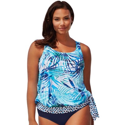 Swimsuits For All Women's Plus Size Side Tie Blouson Tankini Top - 30 ...