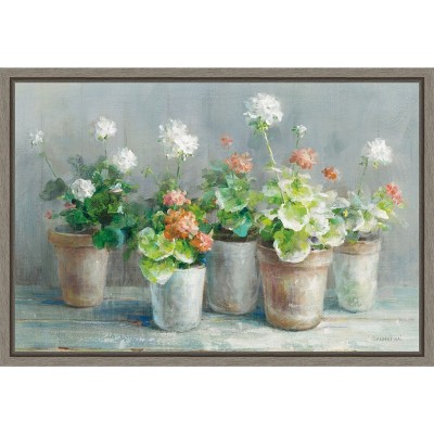 Amanti Art Farmhouse Geraniums in Vases by Danhui Nai Canvas Wall Art Print Framed 23 x 16-in.