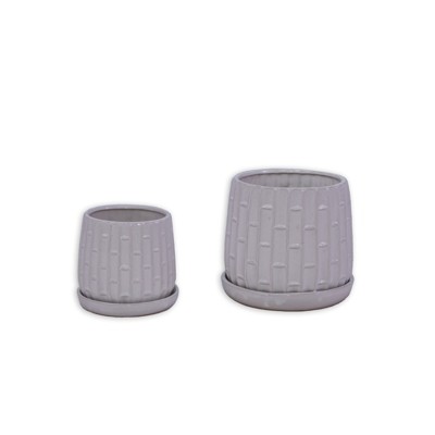 VisioGear 2PCS Ceramic Flowerpot, 7" Modern Planter for Patio, Garden, Windowsill, Gloss White, 7.88"*7.88"*7.09"