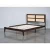 Queen Size Solid Wood Platform Bed with Rattan Headboard, Rubberwood Frame, No Box Spring Needed, Espresso Finish - 2 of 4