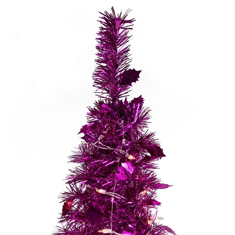 Northlight 6' Pre-Lit Pink Tinsel Pop-Up Artificial Christmas Tree, Clear Lights, 6 of 9