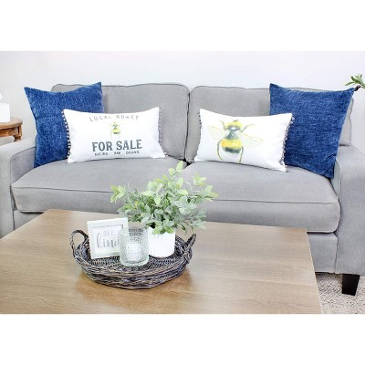 Bee Themed Off-White Polyester Lumbar Pillow Covers, Set of 2