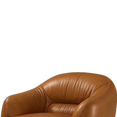 Leonia 41" Cognac Leather Accent Chair with Metal Legs