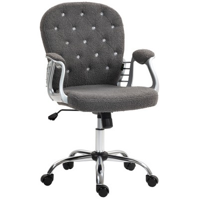 Anybear Dark Gray Button Tufted Desk Chair with Padded Armrests, Adjustable Height and Swivel Wheels