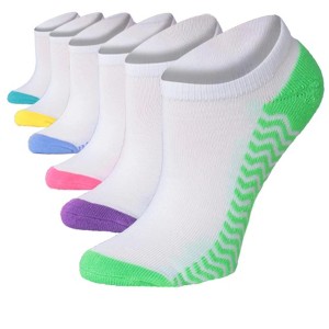 Tipi Toe Women's 6 Pack Cushioned Comfort Running Classic White With Multicolor Contrast Low Cut Socks For Women - 1 of 4