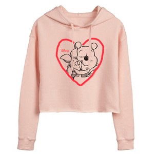 Women's - Disney - Pooh And Piglet Heart Cropped Graphic Hoodie - 1 of 2
