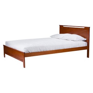 Twin Demitasse Wood Contemporary Bed -Brown - Baxton Studio: Solid Rubberwood, X-Pattern Headboard - 1 of 4