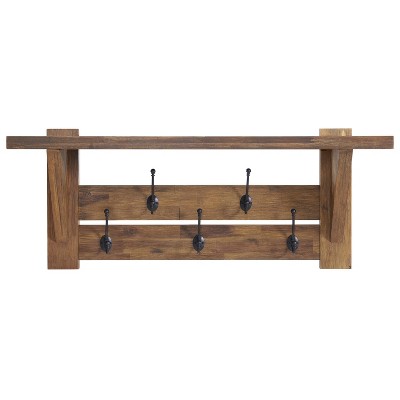 40" Bethel Acacia Wood Coat Hook with Shelf Natural - Alaterre Furniture