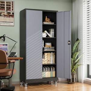 Mlezan Storage Cabinet with Locking Doors, 71" Tall 18" Deep Metal Cabinet with 5 Adjustable Shelves for Pantry, Office,  Home Kitchen Pantry Cabinets - 1 of 4